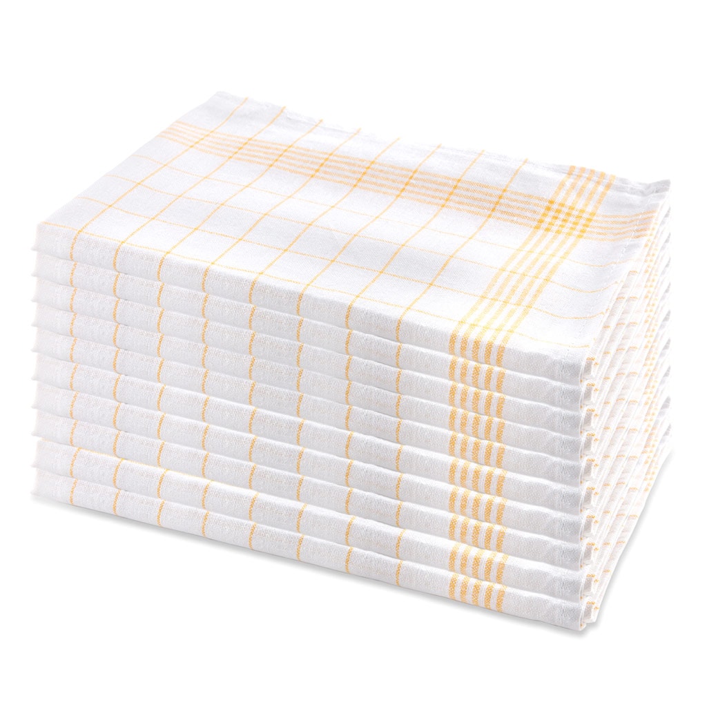 10er Set Geschirrhandtuch aus Halbleinen, kariert, gelb-weiss, 50x70cm