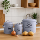 thumbnail of Relaxdays Kartoffel Aufbewahrungsbox, Zwiebeln, Knoblauch, 3er Set, mit Deckel & Löchern, Metall, Zwiebeltopf, grau