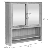 thumbnail of Spiegelkast HWC-B18, Badkamer spiegelkast wandkast, 3 planken 2 deuren spiegel bamboe 62x66x15cm