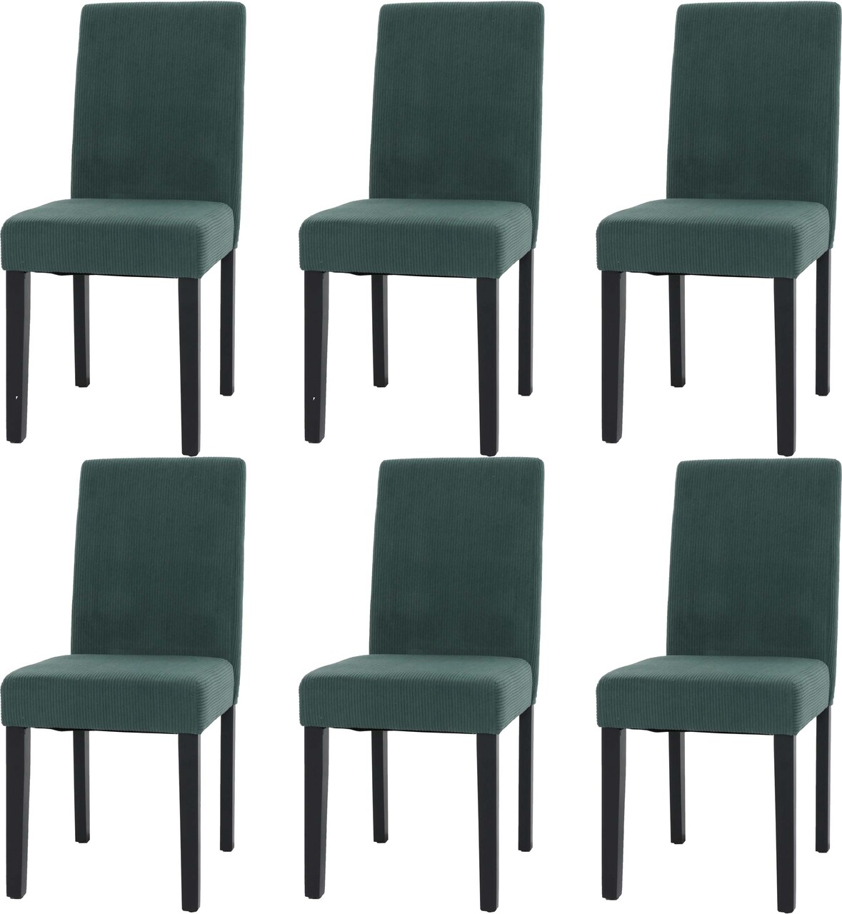 6er-Set Esszimmerstuhl Littau, Stuhl Küchenstuhl Hochlehner, Stoff/Textil Cord Holz ~ grün, dunkle Beine
