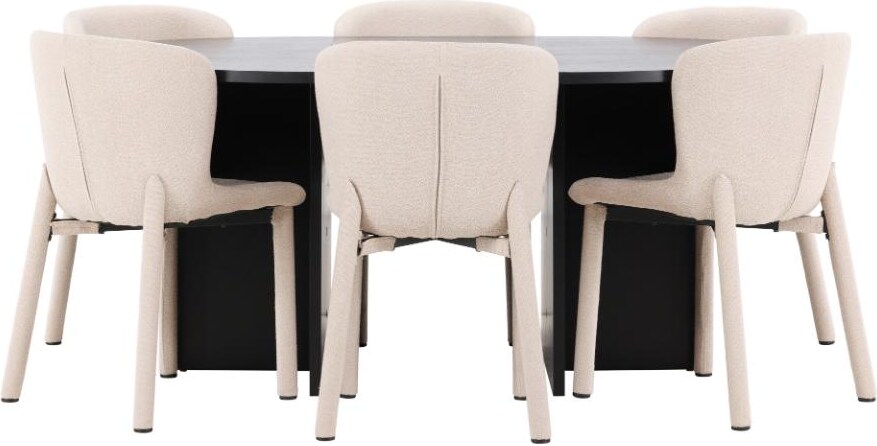Strada Essgruppe Ausziehtisch Ø120cm, 170cm und 6 Stühle schwarz, beige.