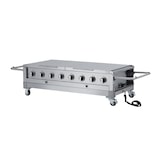 thumbnail of METRO PROFESSIONAL Barbecue a gas a 8 bruciatori, superficie di cottura 49 x 120 cm, tavolo laterale, con ruote, copertura, acciaio inox, argento