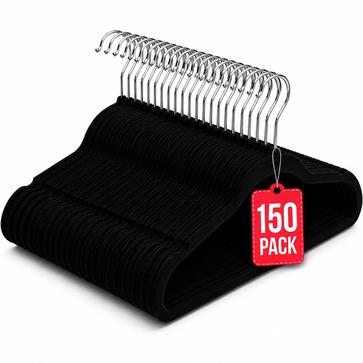 COM-FORT HOUSE Perchas terciopelo antideslizantes pack 150 negro ultrafinas ahorro espacio gancho 360 ropa vestidos trajes