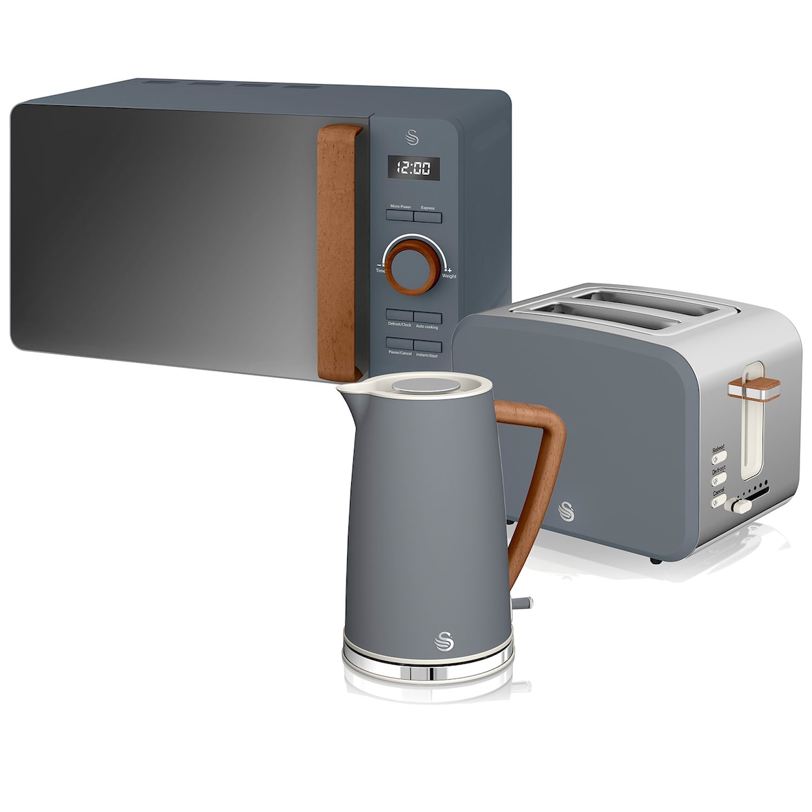 SWAN STRP1060GRYNEU Set da colazione Bollitore Tostapane Pane Microonde 20L Grigio Nordic, Grigio, 2200W