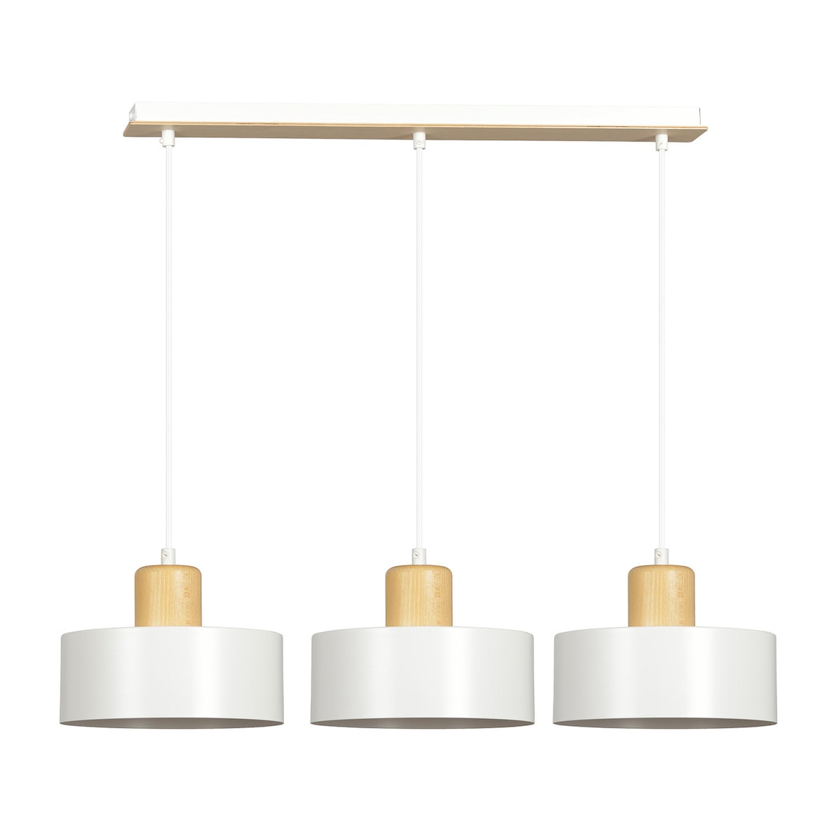 Sospensione Nordica 3 Luci Surya In Acciaio Bianco E Legno