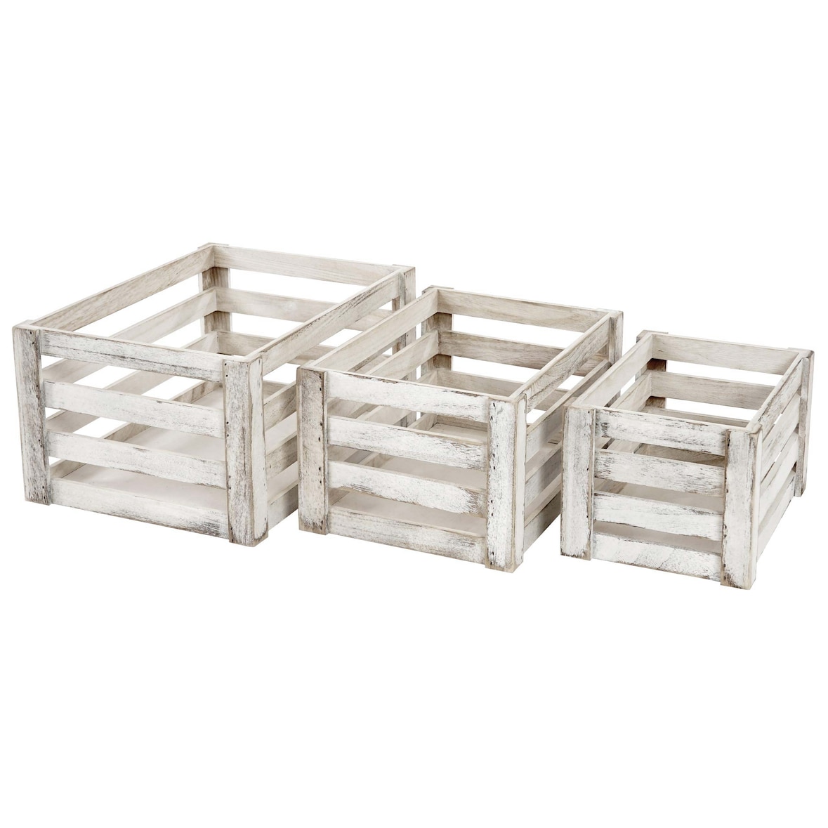 3er Set Holzkiste HWC-C56, Weinkiste Dekokiste Aufbewahrungskiste Obstkiste, Shabby-Look Vintage ~ weiß, shabby