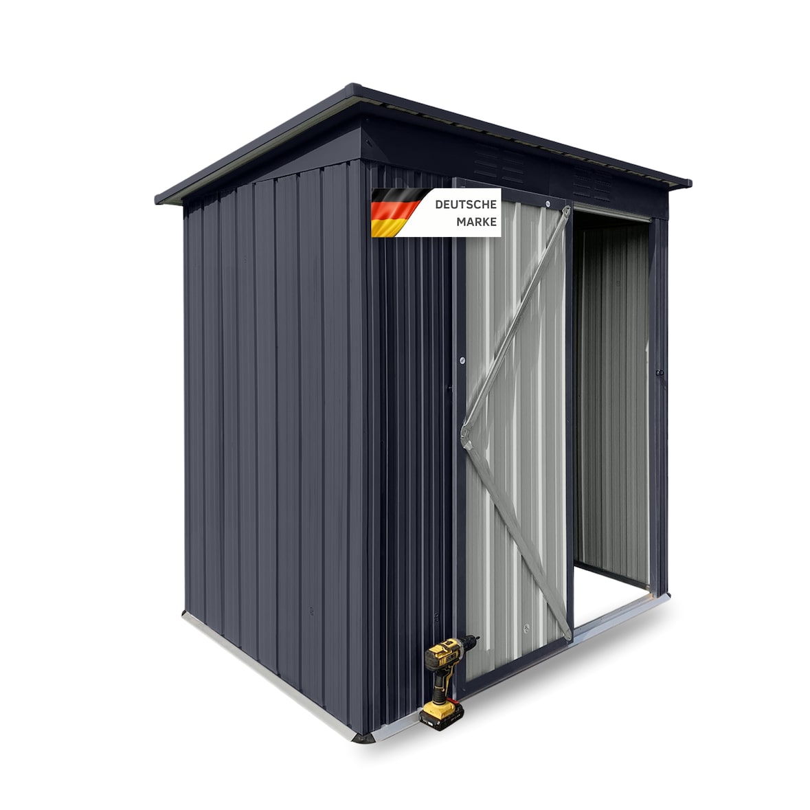 Gerätehaus S– verzinktes Metall in Anthrazit| Inkl. Schloss & Werkzeughaken | wetterfester Geräteschuppen, Gartenhaus