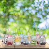 thumbnail of Relaxdays Trinkgläser mit Deckel und Strohhalm, 10er Set Limonadengläser, 500 ml, Retro Sommergläser mit Henkel, bunt