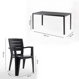 thumbnail of Ensemble table et 6 chaises de jardin, table rectangulaire avec structure en acier et chaises en résine avec accoudoirs, empilables –Thomas+Anita/Noir
