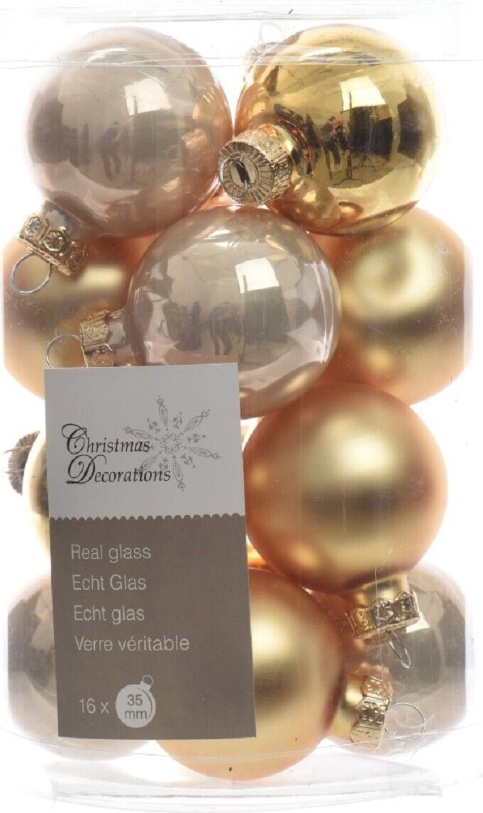 Weihnachtsbaumkugeln Glas Ø 3,5 cm 16 Stück perle gold