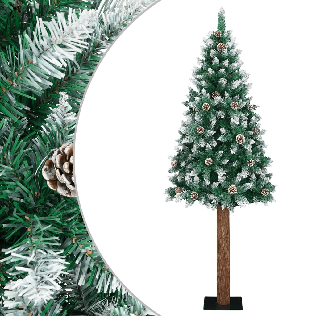 Schlanker Weihnachtsbaum mit Echtholz und Schnee Grün 150 cm