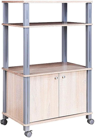 COSTWAY Magnetron Keukenrek met Wieltjes en 2 Deuren, Multifunctioneel en Flexibel