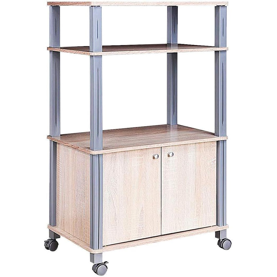 COSTWAY Magnetron Keukenrek met Wieltjes en 2 Deuren, Multifunctioneel en Flexibel