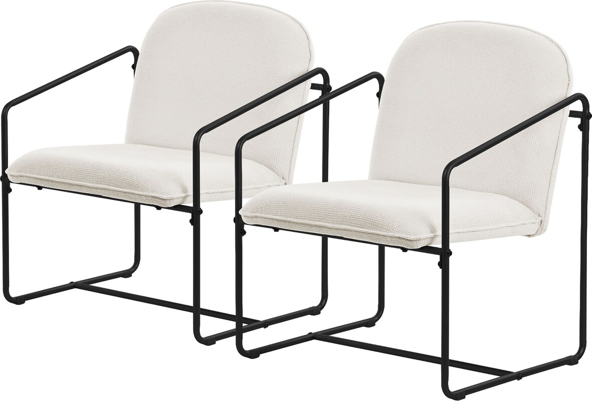 ML-Design – Relaxsessel 2er Set – Beige Stoff | schwarzes Stahlgestell, Armlehne & Rückenlehne, gepolstert