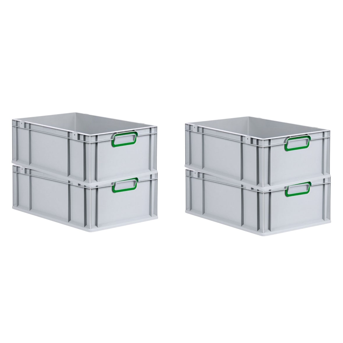 PROREGAL 4x Eurobox NextGen Color | HxBxT 22x40x60cm | 44 Liter | Griffe grün geschlossen | Verstärkter Boden | Eurobehälter