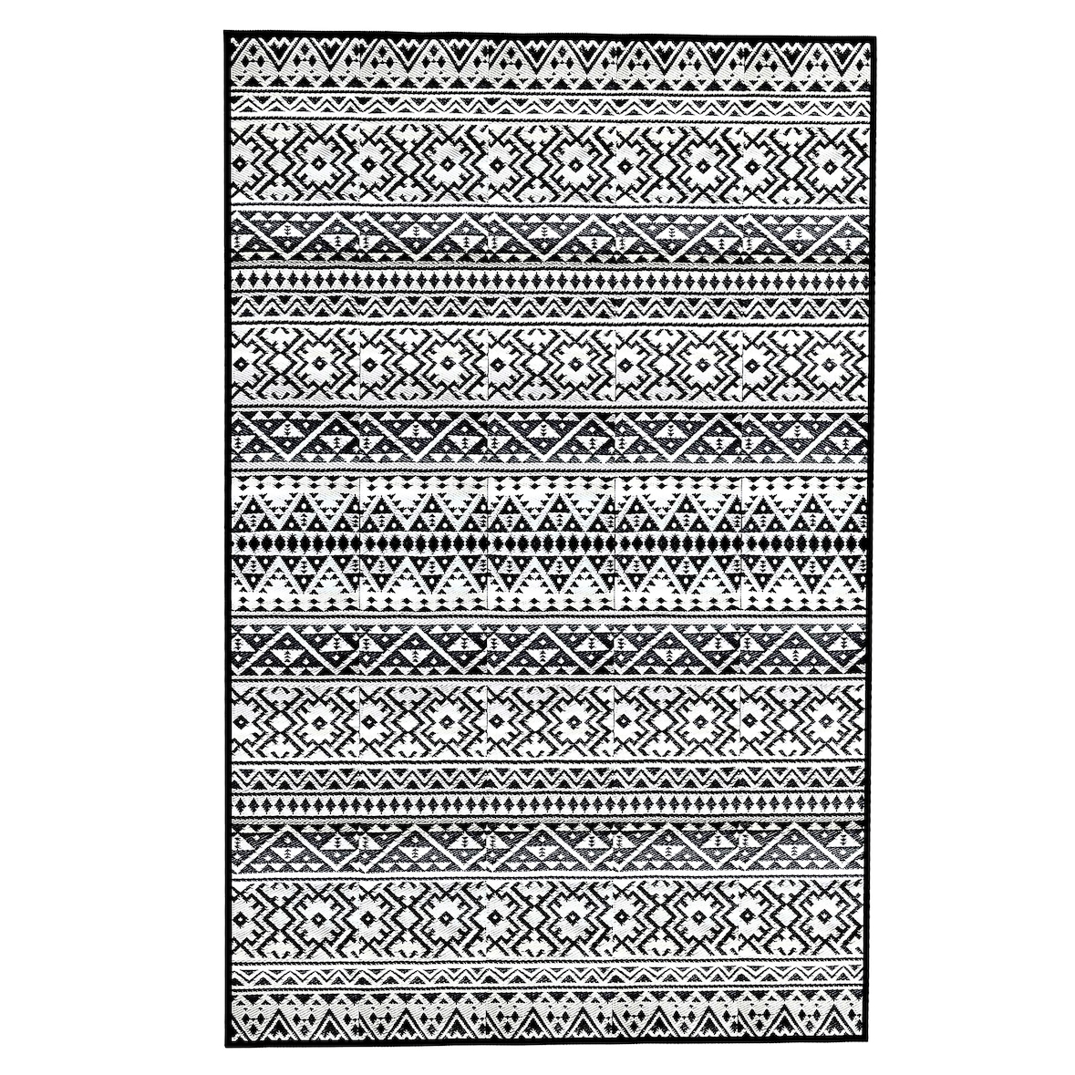 EVOCAMP Outdoor Teppich 270x400 cm, Kunststoffteppich, wetterfest für Terrasse, schwarz-weiß