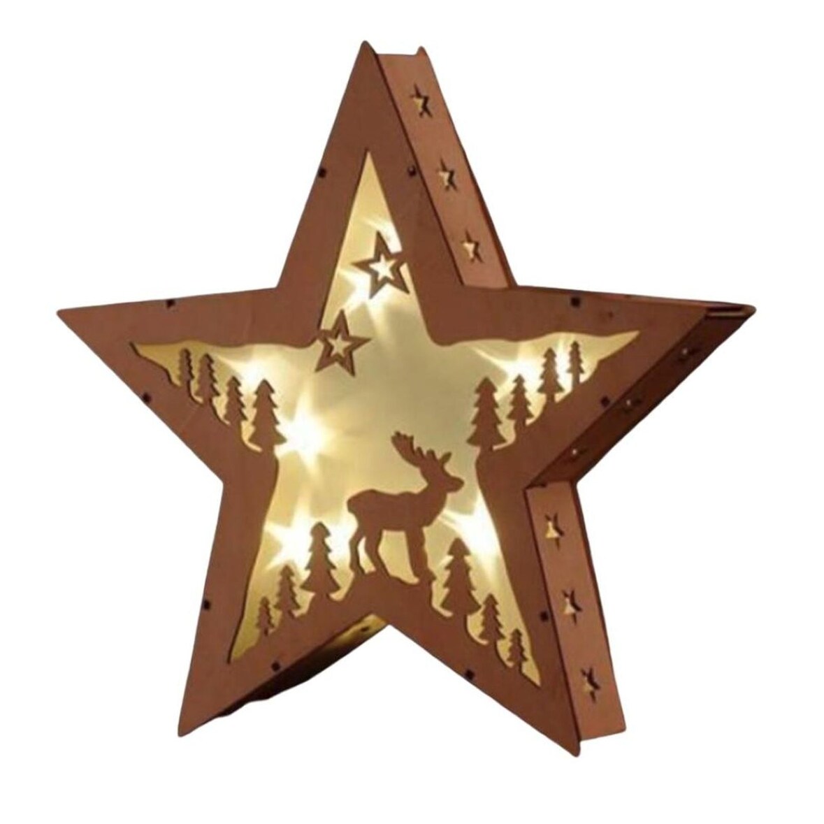 10 LED Weihnachtsstern Holz Warmweiß Deko