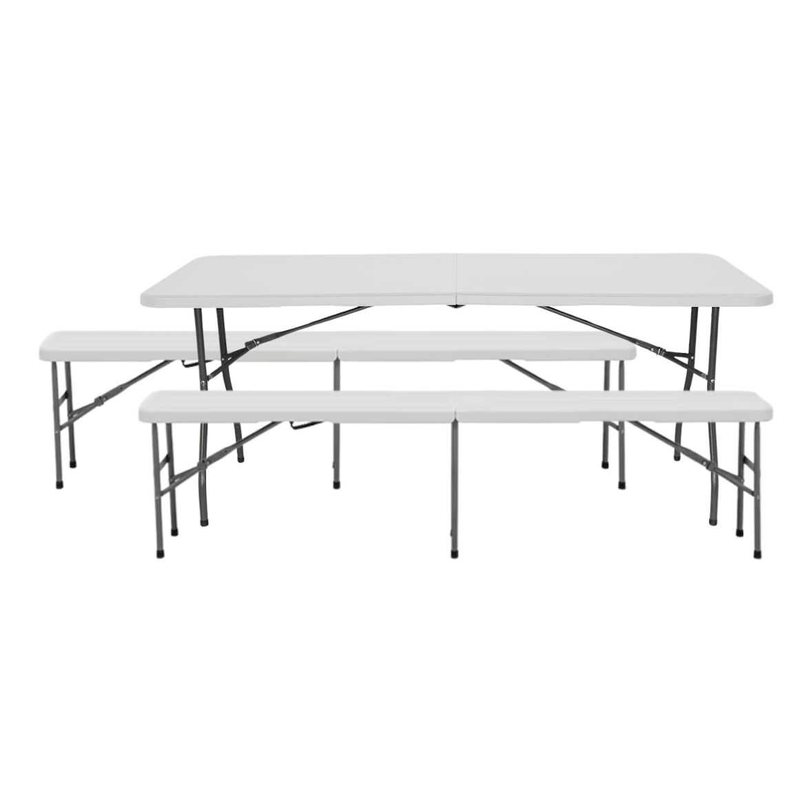 Conjunto dobrável mesa com 2 bancos de 180 cm catering branco Thinia Home