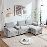 thumbnail of Merax 3-Sitzer Schlafsofa, Ecksofa, Großes Cord-Sofa mit 2 Cup-Halter + Stauraum, USB-C-Anschluss, Hellgrau