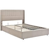 thumbnail of Merax Doppelbett 140x200 Polsterbett aus Leinen mit Lattenrost & Hydraulische Stauraum Beige