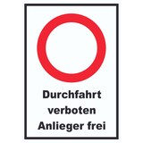 thumbnail of Durchfahrt verboten Anlieger frei Schild A5 (148x210mm)