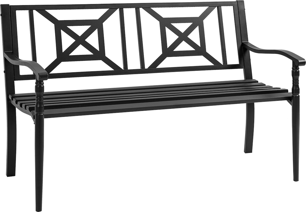 Banco de Jardín de 2 Plazas Banco Exterior de Acero con Reposabrazos y Respaldo Decorativo para Terraza Balcón Patio Carga 240 kg 128x62,5x81,5 cm