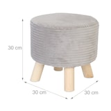 thumbnail of Relaxdays Hocker Cord, Holzbeine, gepolstert, H x D: 30 x 30 cm, rund, Sitzhocker, Fußhocker, Wohnzimmer, hellgrau/natur