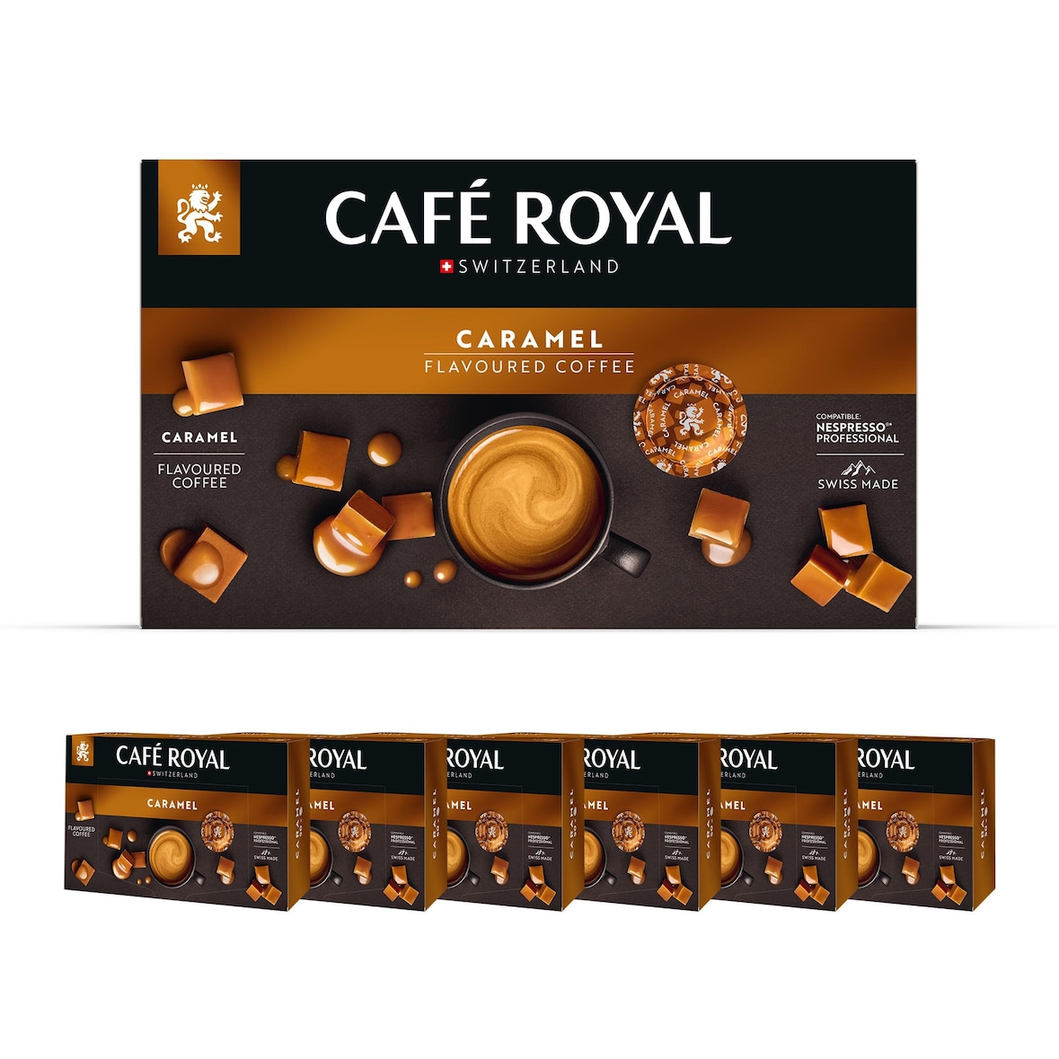 300 Capsules Café Royal Saveur Caramel - Compatibles avec les Machines à café Nespresso®* Professional - Conditionnement : 6 x 50 Dosettes