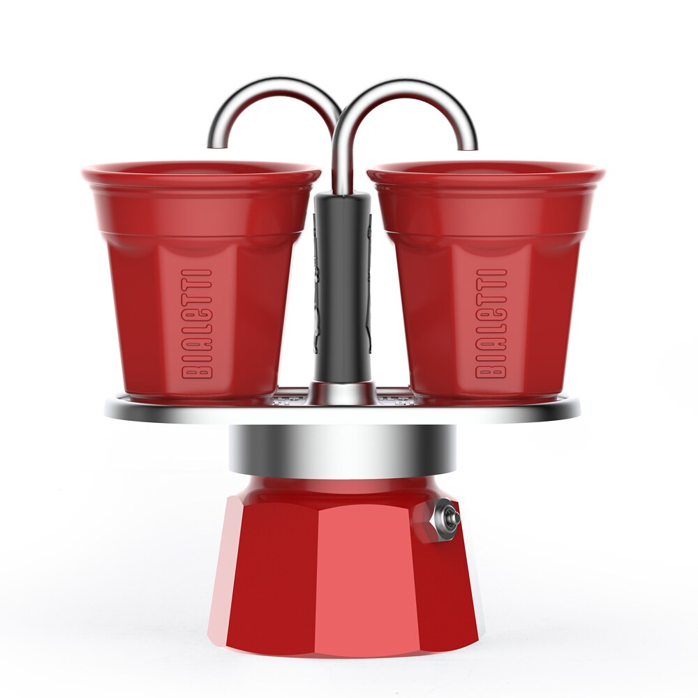 Bialetti Espressokocher Set Mini Express rot + 2 Espressobecher