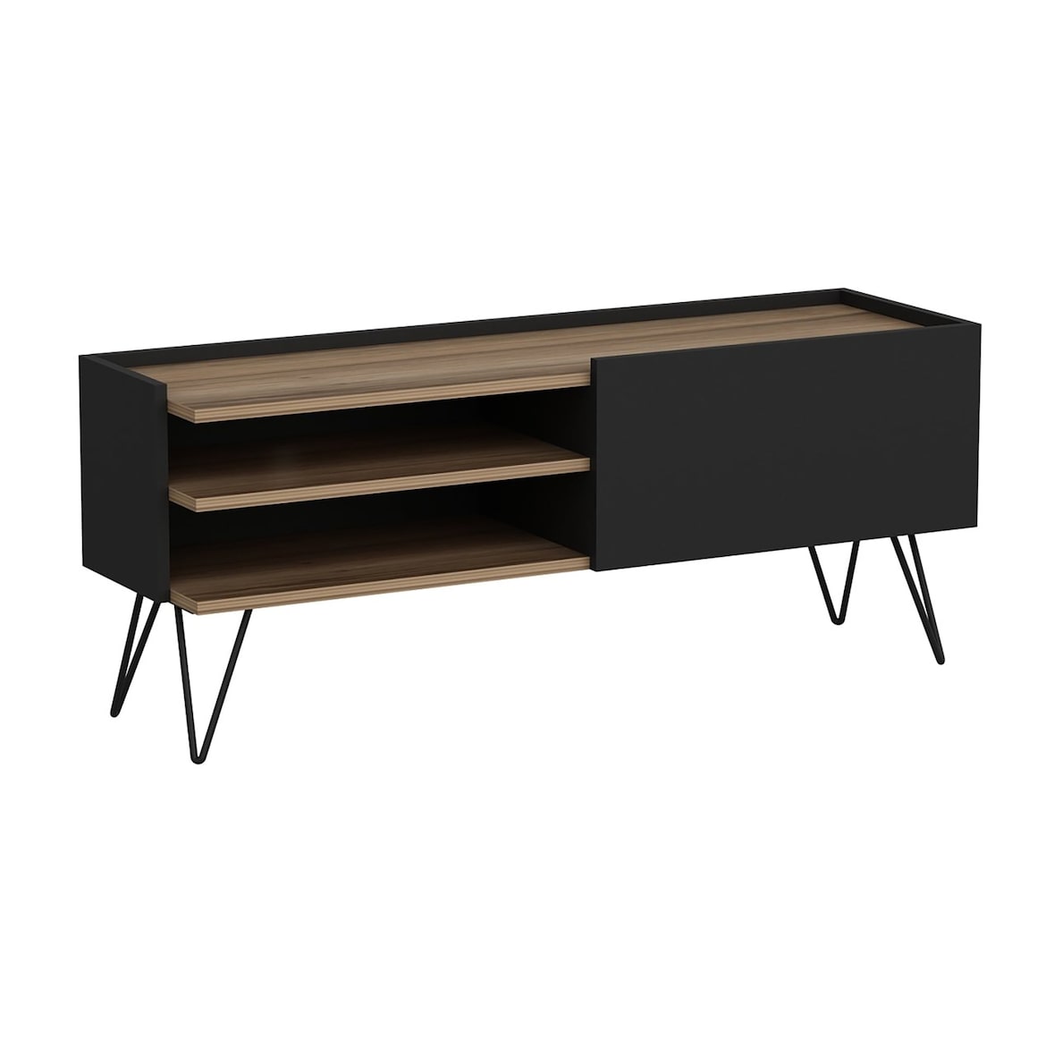 Helloshop26 - Meuble TV à porte 50 x 124 x 37 cm noir / effet bois 03_0007751