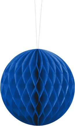 Eine blaue Wabenkugel hängt an einem Faden.