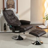 thumbnail of Massagesessel Relaxsessel mit Liegefunktion 5-Punkt-Massage Heizfunktion Drehbar PU Leder Fußhocker 79x79x106 Braun