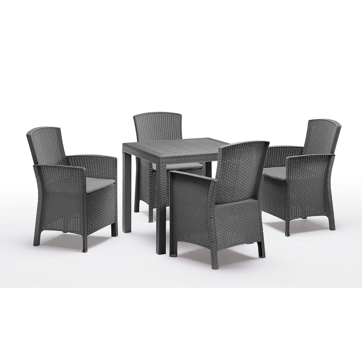 BICA Diningset 5 tlg. Lido, 4 Sessel inkl Sitzkissen und Tisch Dallas, Graphite - wetterfest