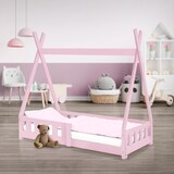 thumbnail of ML-Design Kinderbett Tipi 70 × 140 cm Rosa – Kiefernholz, mit Rausfallschutz & Lattenrost, Hausbett mit Zaun/Bodenbett