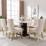 thumbnail of Merax Silla de Comedor Juego de 6 Sillas de salón 6 Piezas Silla tapizada Patas de Apoyo de Acero Inoxidable Chapado en Oro Terciopelo Beige