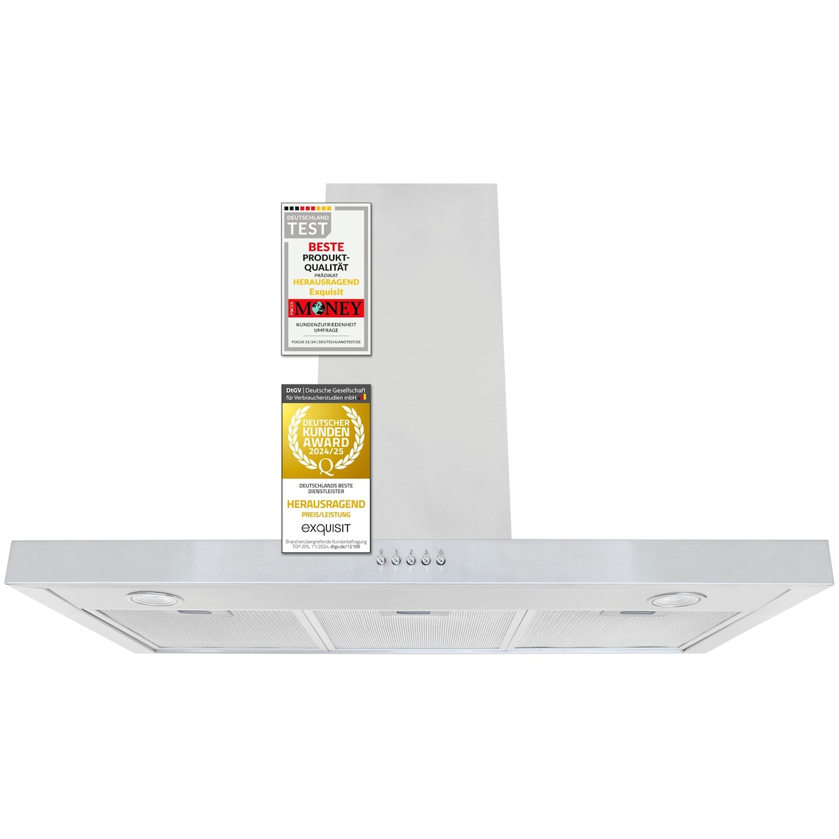 Exquisit Dunstabzugshaube FKH90-2.1 Inox | Kaminhaube | Energieeffizienzklasse C | Inox | 90cm breit | Wandmontag | Aktivkohlefilter