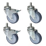 thumbnail of PRIOstahl Apparaterollen Grau 75mm mit Rückenloch + Stift M10x25mm 2x Lenkrollen + 2x Bremsrollen