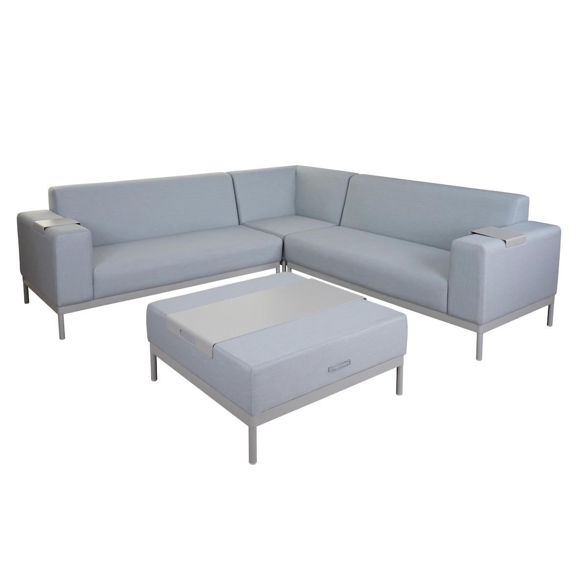 Alu-Garten-Garnitur HWC-C47, Sofa, Outdoor Stoff/Textil ~ blau mit Ablage, ohne Kissen