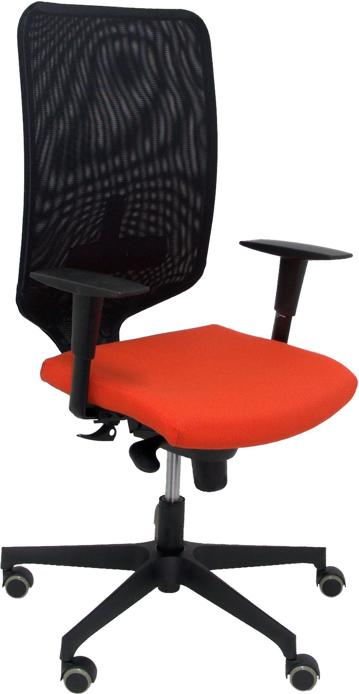 Ossa Negra Silla  y  Respaldo de malla en color negro y asiento tapizado en tejido BALI color naranja oscuro