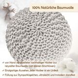 thumbnail of Strickhocker XXL Pouf Ø55 H37cm Bodenkissen Sitzpouf Baumwolle nachhaltig : weiß