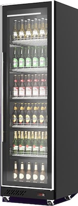 thumbnail of Kühlschrank DAMARA auf Rollen | 1x Glastür + LED | 387 Liter, HxBxT 198x62x60cm | 0/+10°C | Schwarz | + CHEFGASTRO Geschirrtuch