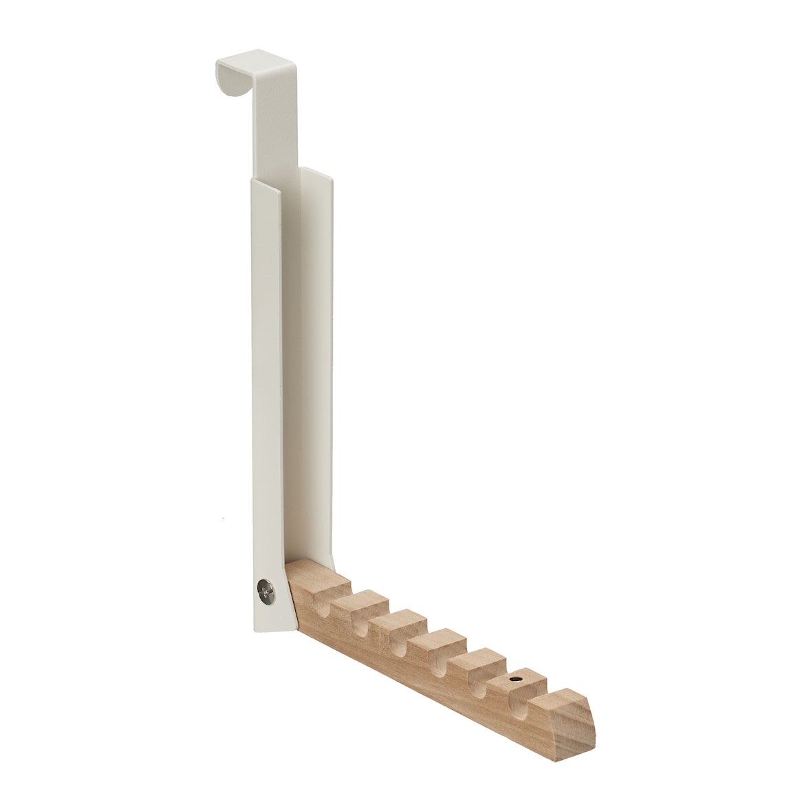 Relaxdays Klapphaken, zum Einhängen, Türgarderobe für 6 Kleiderbügel, Metall und Holz, Haken für 2 cm Türfalz, creme