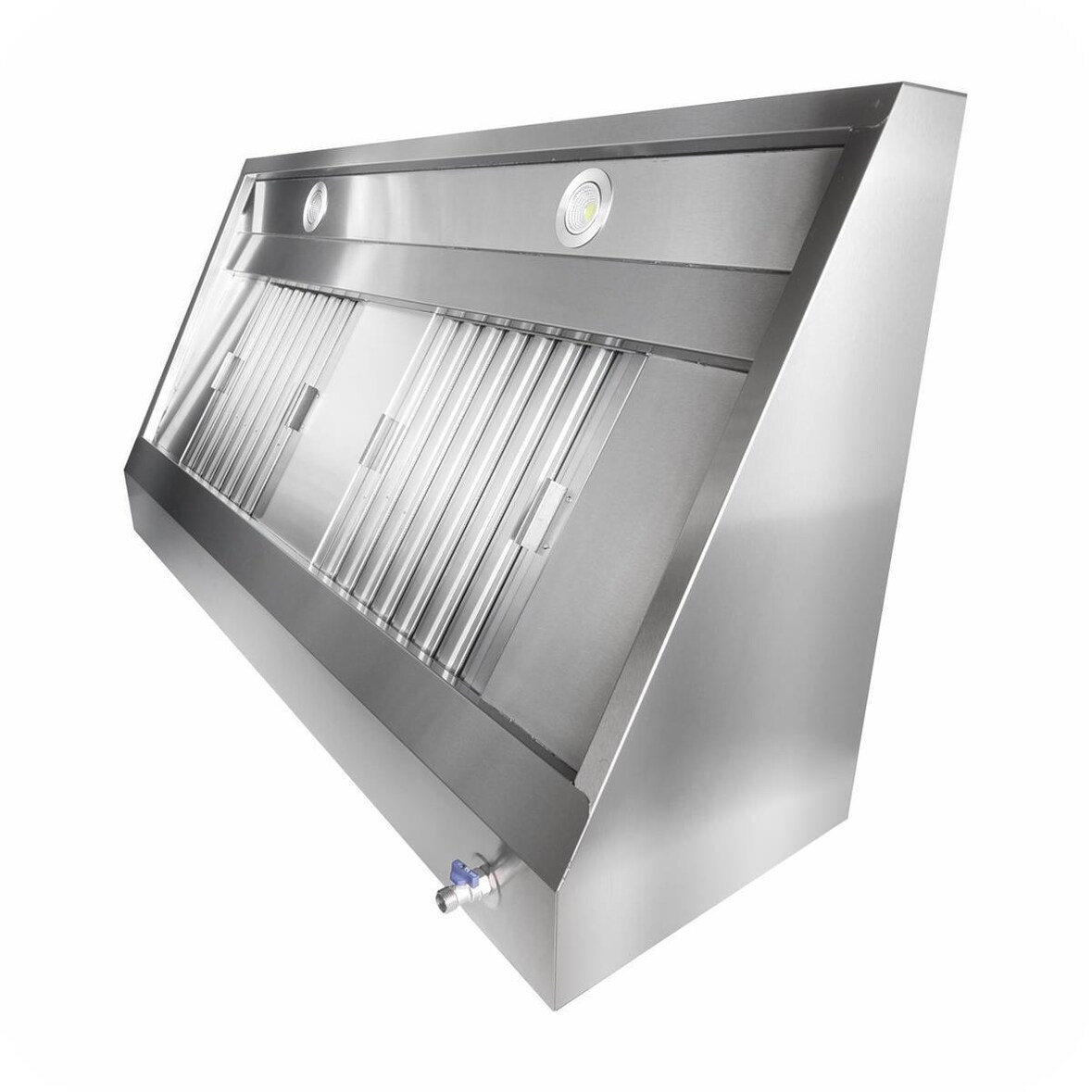 Edelstahl Wandhaube Pro Schrägform mit Flammschutzfilter 2400 x 700 x 400 mm
