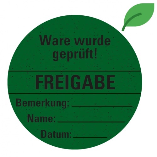 Dreifke® Aufkleber | Organisationsetikett Freigabe, grün, Graspapier, selbstklebend, Ø 60 mm, 500/Rolle