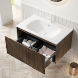 thumbnail of Badezimmer-Waschtisch 41×80×46 cm mit Kunststeinbecken, Holzschrank in Braun Eiche+Weiß, Sanftschließ-Schublade