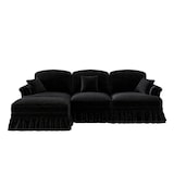 thumbnail of Modulares L-förmiges 3-Sitzer Sofa 93x272x140 Chenille Mid-Century modern Wohnzimmer Couch komfortabel abnehmbare Rüschen Schwarz