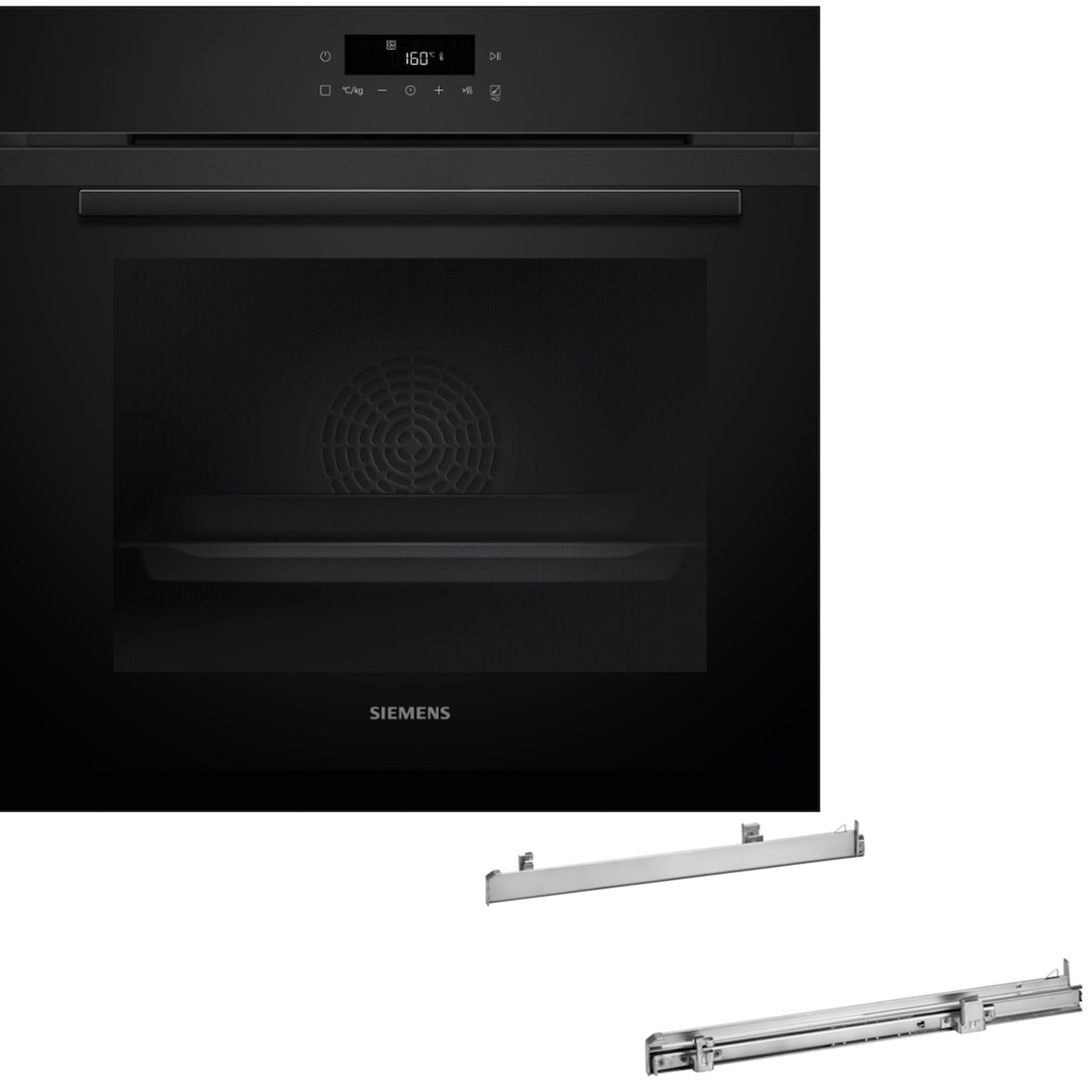 Siemens iQ300 Einbau-Backofen-Set HB271PAL25, HB271ABB3 Backofen + HZ538000 Clip-Auszug, 60 x 60 cm, Deep black inox