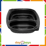 thumbnail of DayBays 320 Stk. Mikrowellen Menüschale Cookipack 2-geteilt 1250 cc 255x190x45 mm PP Schwarz mi transparentem Deckel
