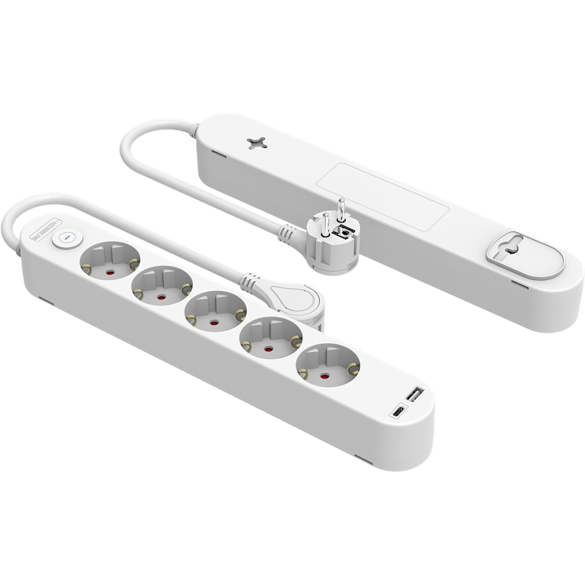 Regleta Enchufes 5 Tomas de Silver Electronics  con Puerto USB-A y USB-C, 3A, Cable 1,5 m, Protección IK01 Impactos y IP20 sobretensiones