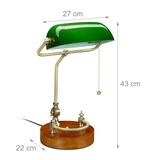 thumbnail of Relaxdays Bankerlampe mit Zugschalter, neigbarem Glasschirm & Holzfuß, Bankerleuchte E27, Schreibtischlampe Retro, grün
